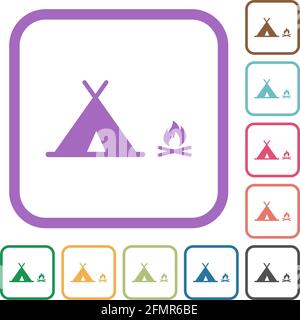 Camping simple icons in color rounded square frames on white background Stock Vector