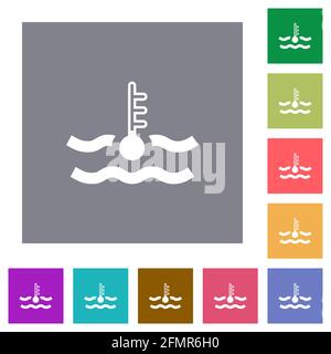 Cold temperature engine coolant flat icons on simple color square backgrounds Stock Vector