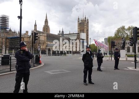 Westminster London, UK. 11th May 2021. State Opening of Parliament. Attended by HM Queen Elizabeth II, Prime Minister Boris Johnson and others, in a reduced, Covid compliant, ceremony setting out the government's agenda for the next Parliamentary session. Credit: Andrew Stehrenberger / Alamy Live News Stock Photo