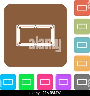 Empty billiard table flat icons on rounded square vivid color backgrounds. Stock Vector