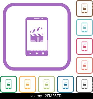 Smartphone film cut simple icons in color rounded square frames on white background Stock Vector
