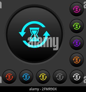 Reload symbol with sandglass dark push buttons with vivid color icons on dark grey background Stock Vector