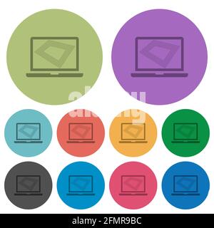 Screen saver on laptop darker flat icons on color round background Stock Vector