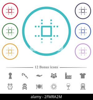 Snap to grid flat color icons in circle shape outlines. 12 bonus icons included. Stock Vector