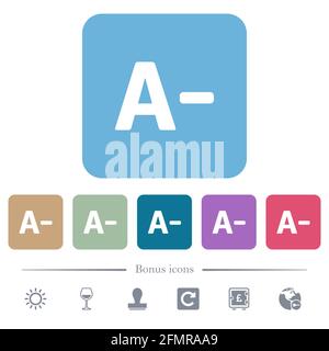 Decrease font size white flat icons on color rounded square backgrounds. 6 bonus icons included Stock Vector