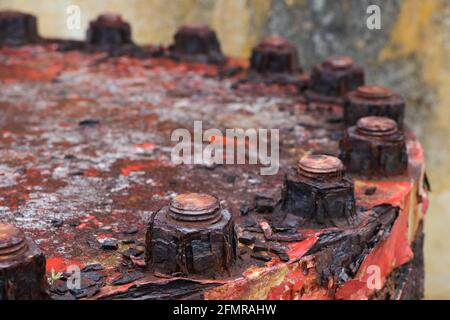 Rusty And Corroded Pipeline Lid Bolts Detail Stock Photo