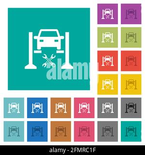 Car service multi colored flat icons on plain square backgrounds. Included white and darker icon variations for hover or active effects. Stock Vector