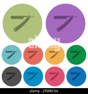 Straight razor darker flat icons on color round background Stock Vector