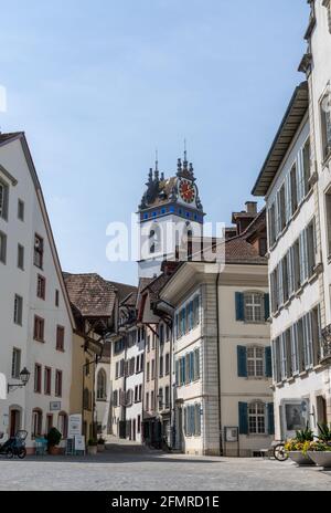 Aarau, Switzerland - 28 April, 2021: the historic city center in the Swiss town of Aarau Stock Photo