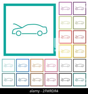 Car hood open dashboard indicator flat color icons in circle shape outlines. 12 bonus icons included. Stock Vector