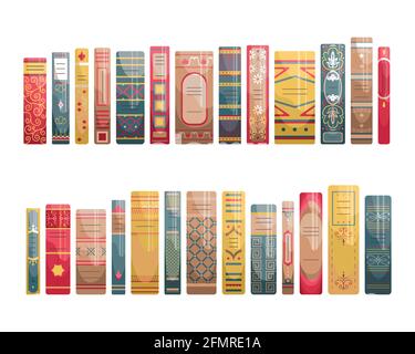 A set of flat spines of books in retro style, classic editions. Stock Vector