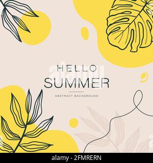 Summer abstract background with tropical leaves. Vector template banner Stock Vector