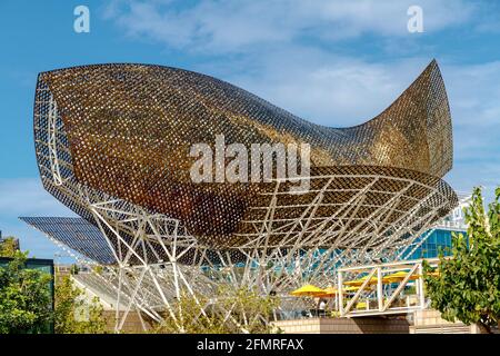 Barcelona, Spain - September 04, 2011: Frank Gehry's Peix d'Or - Whale Sculpture on the beach of Barcelona Stock Photo