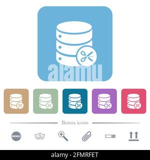 Database cut white flat icons on color rounded square backgrounds. 6 bonus icons included Stock Vector