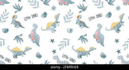 Seamless cute dinosaur pattern. Colorful dino background for kids. Childish vector design for textile and packaging, nursery wallpaper Stock Vector