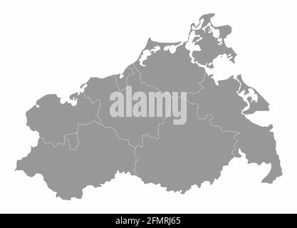 Mecklenburg-Vorpommern administrative map isolated on white background, Germany Stock Vector