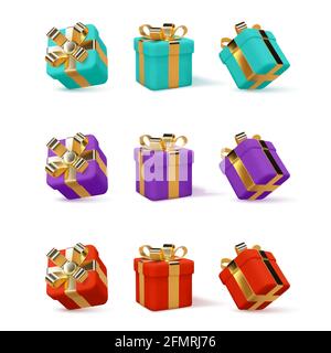 Set of 3d gift boxes. Stock Vector