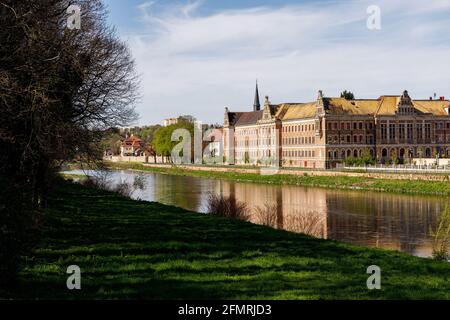 Grimma, Saxony, Germany- 05 11 2021, the small town on the river Mulde is known as the 'pearl of the Mulde valley', Augustin High School Stock Photo