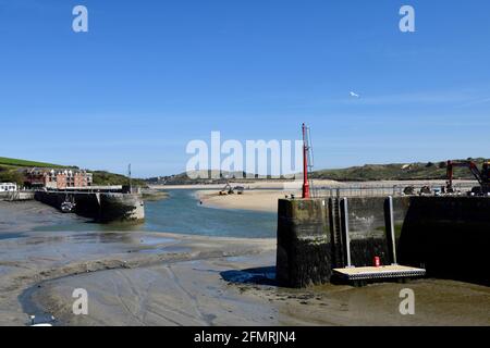 Harbour entrance at Padstow with the tide out, Cornwall England UK. Stock Photo