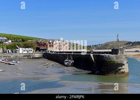 Harbour entrance at Padstow with the tide out, Cornwall England UK. Stock Photo