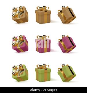 Set of 3d gift boxes. Stock Vector