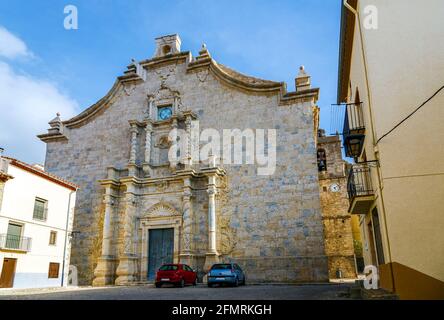 Ares del Maestrat, Spain. Parish Church. Dedicated to the Assumption of the Virgin. With baroque facade of the eighteenth century Stock Photo