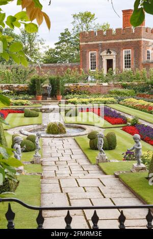 LONDON, UK - July 22, 2011. Pond gardens and Banqueting House at Hampton Court Palace Gardens Stock Photo