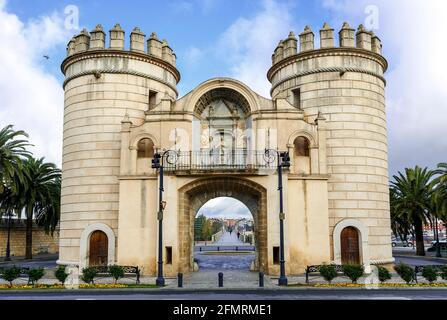 Palms Gate, Monument roundabout, Puerta de Palmas, Badajoz, Spain Stock Photo