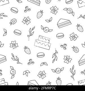Sweet cake shop vector drawing seamless pattern Stock Vector
