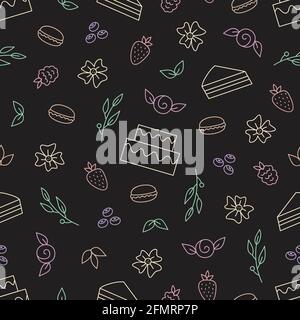 Sweet cake shop vector drawing seamless pattern Stock Vector