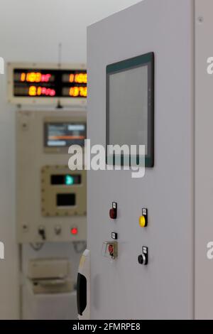 Modern industrial remote control cabinets. Selective focus. Stock Photo