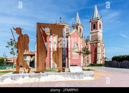 Parish Church of St. Peter ad links Medieval church in Cobreces, Cantabria, Spain Stock Photo