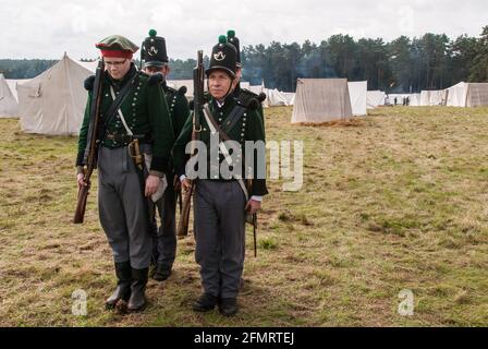 Light infantry of the King's German Legion exercise at the re-enactment of the Battle of the Göhrde, a celebration of the 200th anniversary of the encounter during the war of liberation from Napoleons rule over Germany. Stock Photo