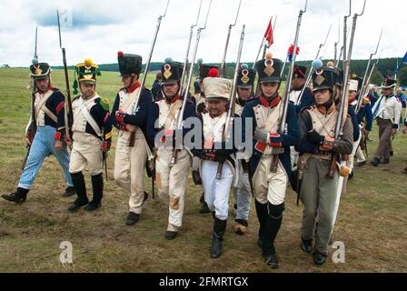 French infantry at the re-enactment of the Battle of the Göhrde, a celebration of the 200th anniversary of the encounter during the war of liberation from Napoleons rule over Germany. Stock Photo