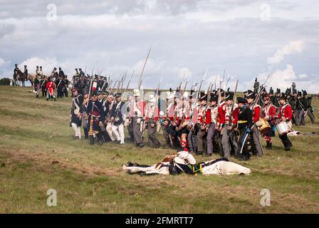 British infantry at the re-enactment of the Battle of the Göhrde, a celebration of the 200th anniversary of the encounter during the war of liberation from Napoleons rule over Germany. Stock Photo