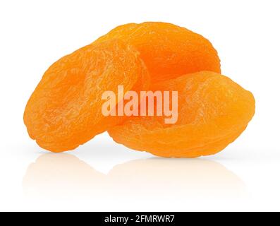 Heap of dry apricots isolated on white background with clipping path Stock Photo