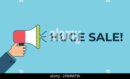 Huge Sale. Megaphone banner. Special offer price sign. Advertising Discounts. Loudspeaker with speech bubble. Stock Vector