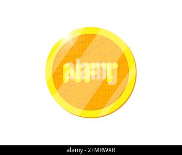 NFT non fungible gold token. Online money for buy exclusive art. Pay for unique collectibles in games. Blockchain technology crypto coin icon. Vector isolated illustration Stock Vector