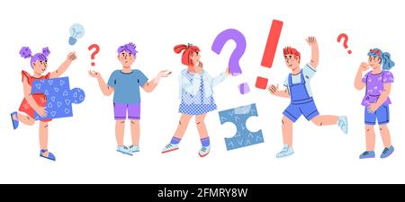 School children have questions, asking and thinking to solve a task, vector. Stock Vector
