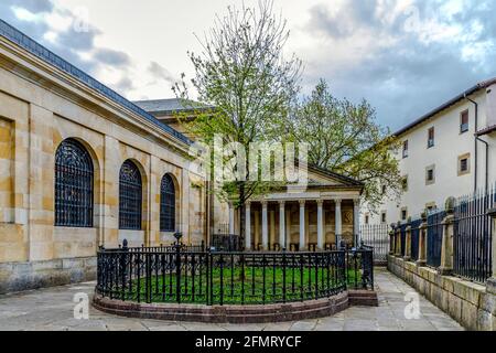 Guernica, Spain - April 09, 2018: The new tree of Gernika. Oak tree that symbolizes traditional freedoms for the Biscayan people, and by extension for Stock Photo