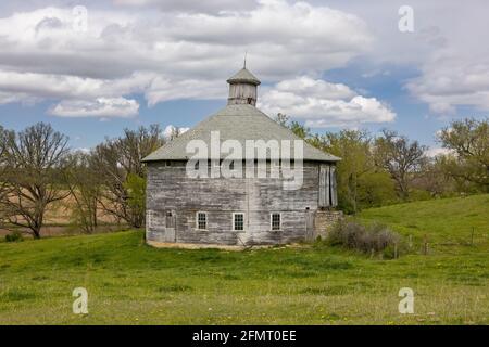 Old Wooden Round Barn During Spring Stock Photo