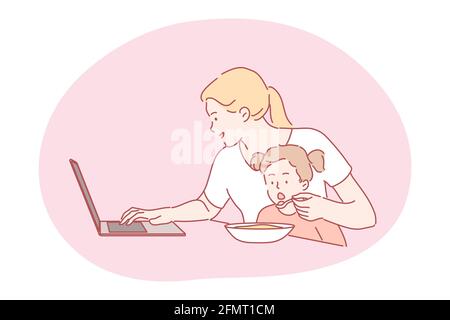 Work, multitasking, motherhood, mothers day concept Stock Vector