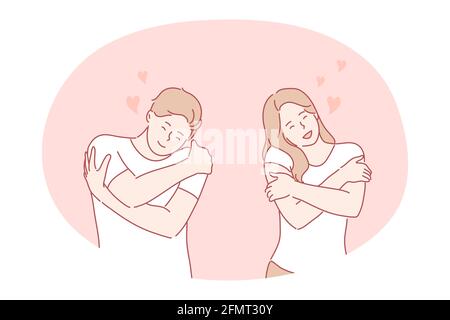 Love, tenderness, embrace, care, romance, flirt, dating concept Stock Vector