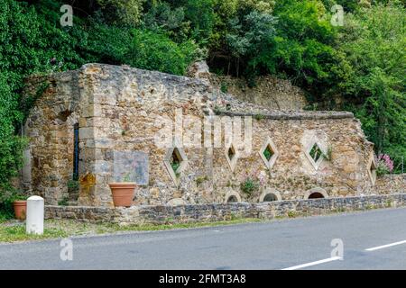 Roman baths of Rennes les Bains, France, located in the department of the Aude and the Languedoc-Roussillon region. Stock Photo