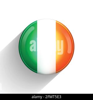 Glass light ball with flag of Ireland. Round sphere, template icon. Irish national symbol. Glossy realistic ball, 3D abstract vector illustration Stock Vector