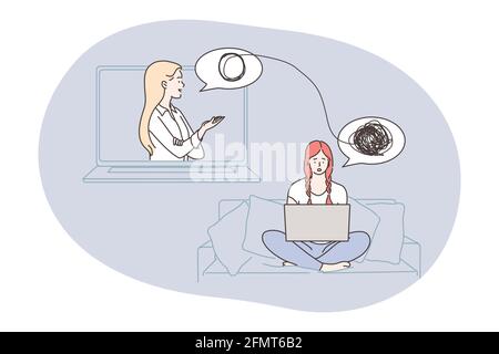 Psychology online, depression, anxiety concept Stock Vector