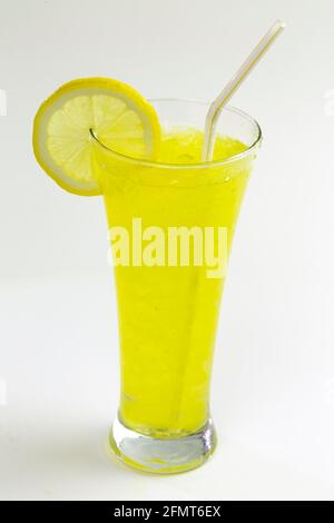 Lemon slushie cups decorated with lemon isolated on white Stock Photo