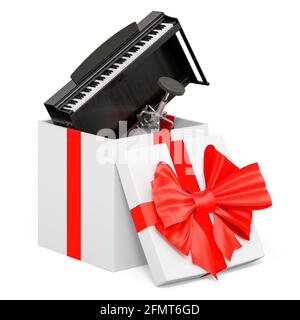 Digital piano inside gift box, present concept. 3D rendering isolated on white background Stock Photo