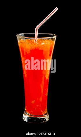 orange slushie cups decorated with straw isolated on black Stock Photo