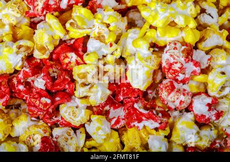 Texture background of sugary popcorn of various colors Stock Photo